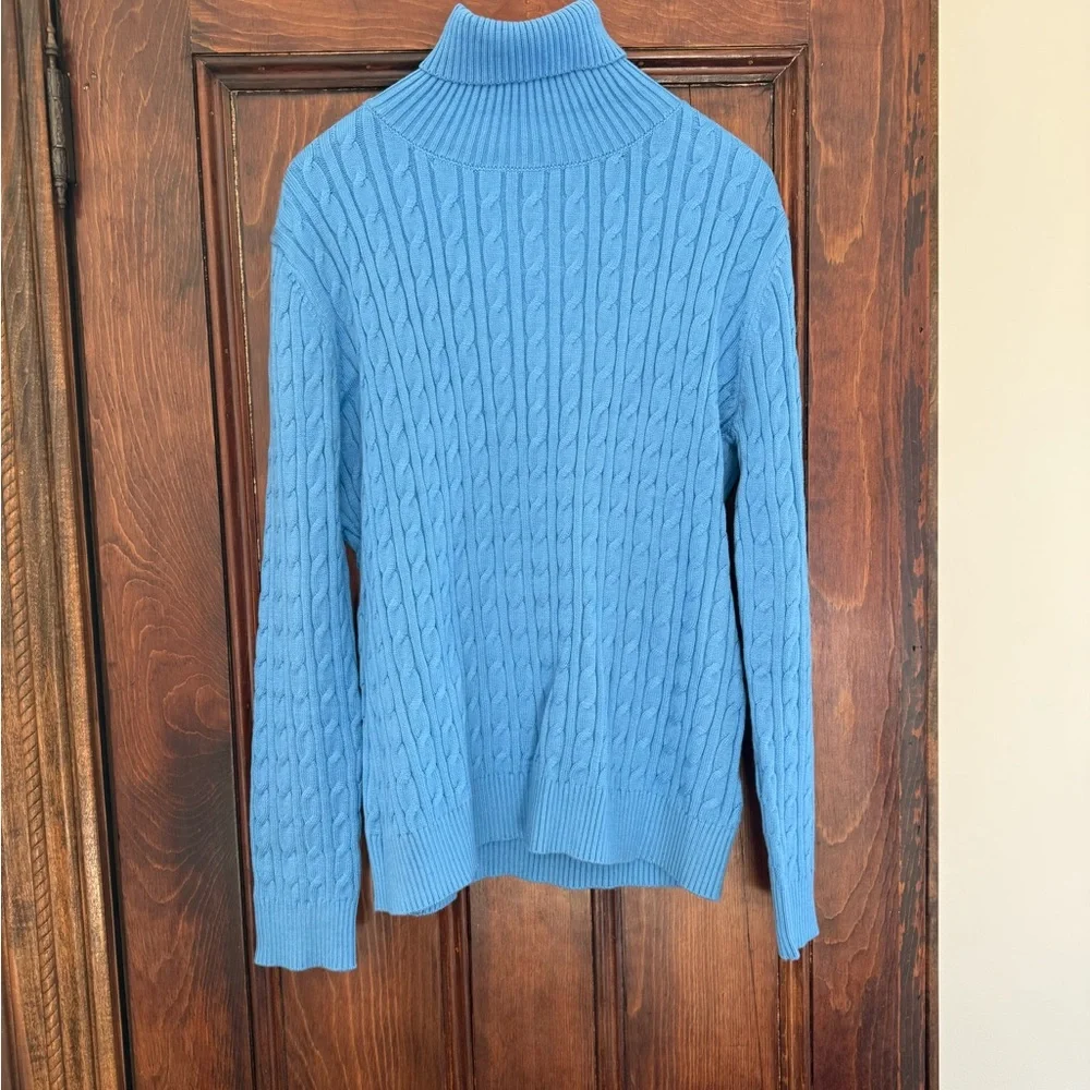 Chic Blue Women's Cable Knit Turtleneck Sweater
